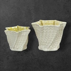 VTG Set of 2 Belleek Ireland Limpet Twisted Shell Vases 4 1/2" + 3 1/2" 6th Mark